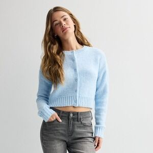 Sugar Moon Juniors Blue Knit Button Front Drop Shoulder Cardigan Sweater Size M